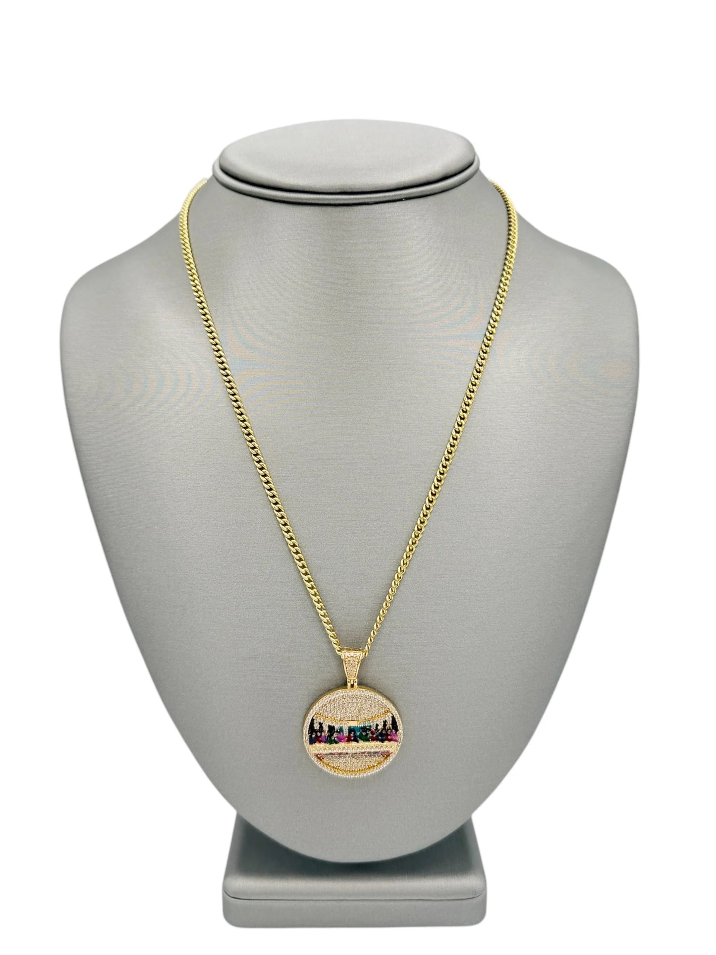 New 14K CZ Last Supper Pendant & Miami Cuban Chain