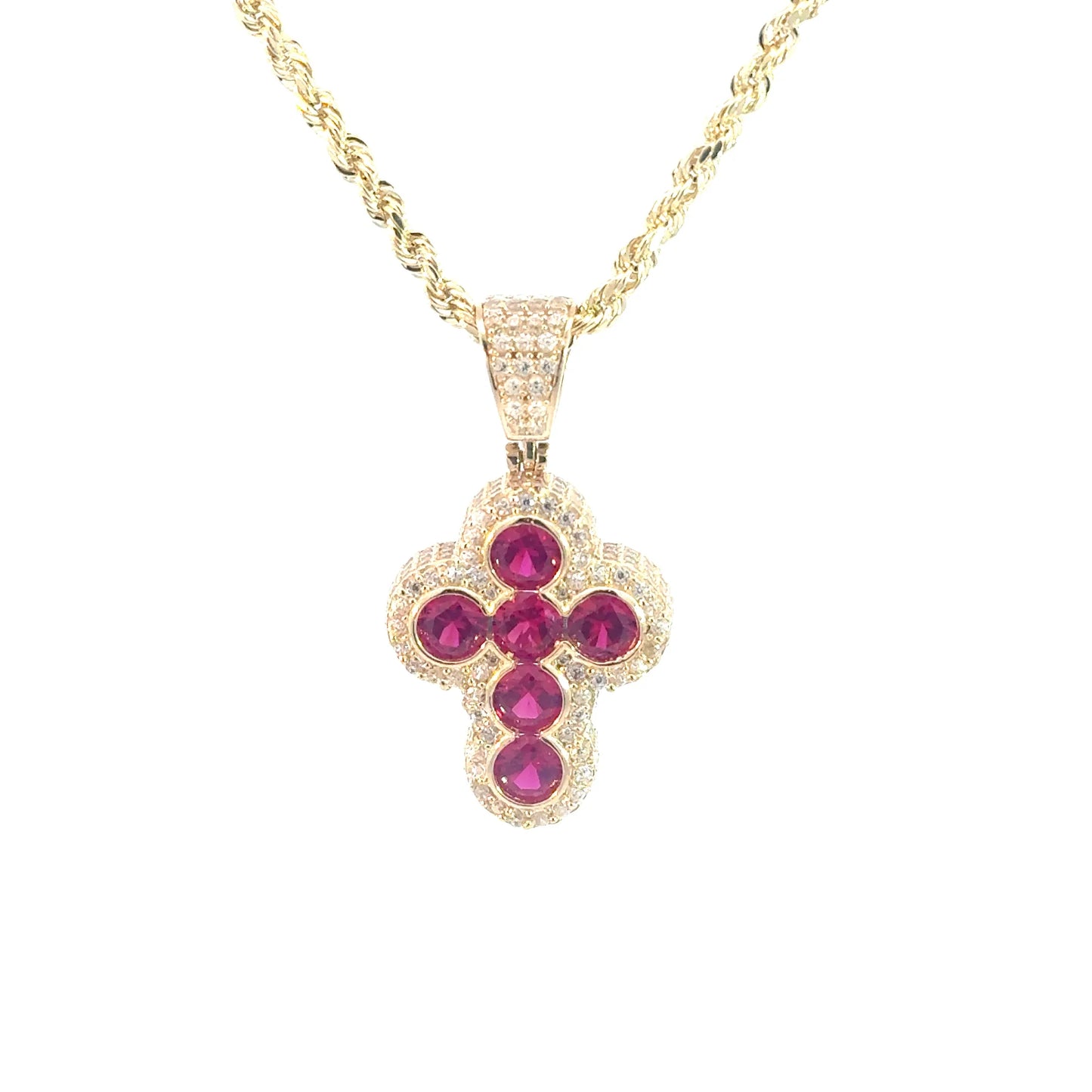 New 14K CZ Cross Pendant & Rope Chain