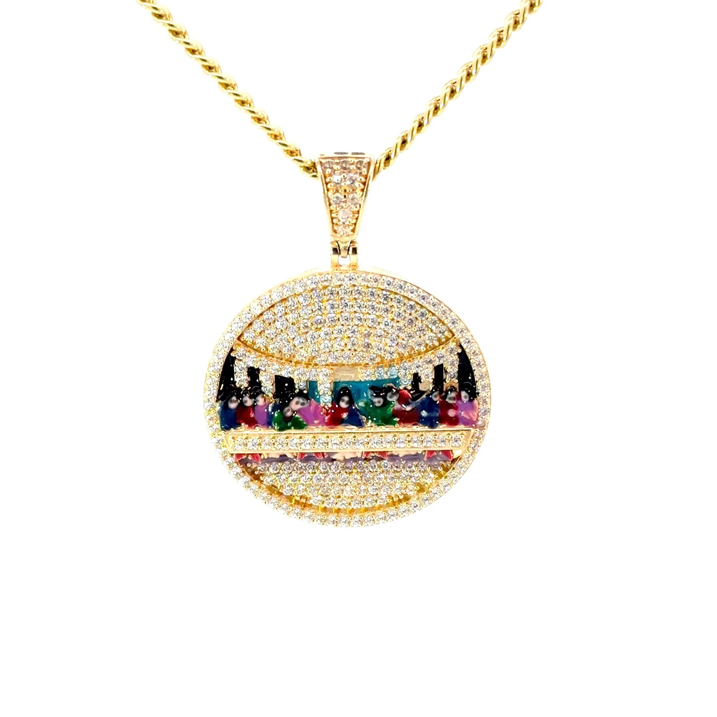 New 14K CZ Last Supper Pendant & Miami Cuban Chain