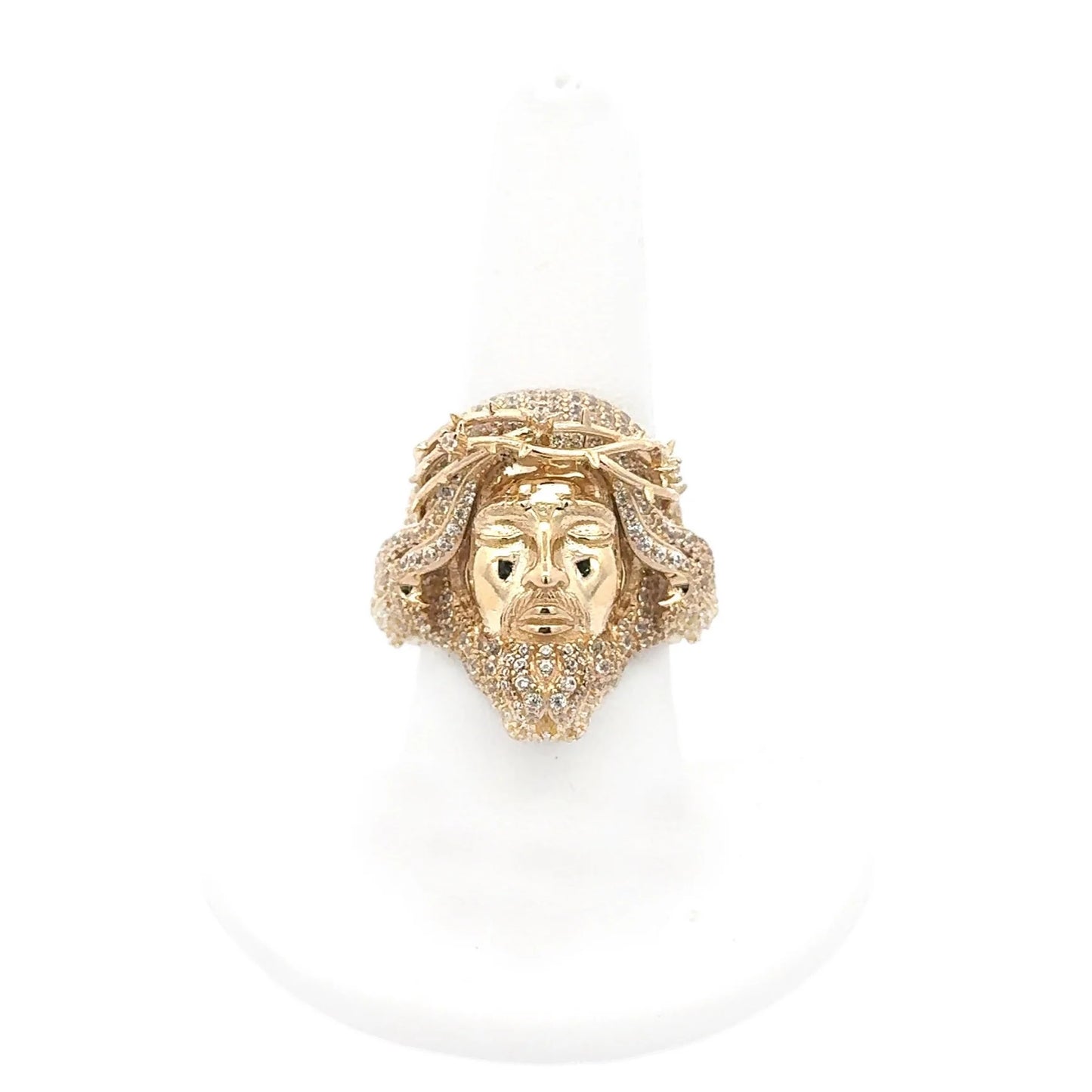 New 14K CZ Jesus Face Ring