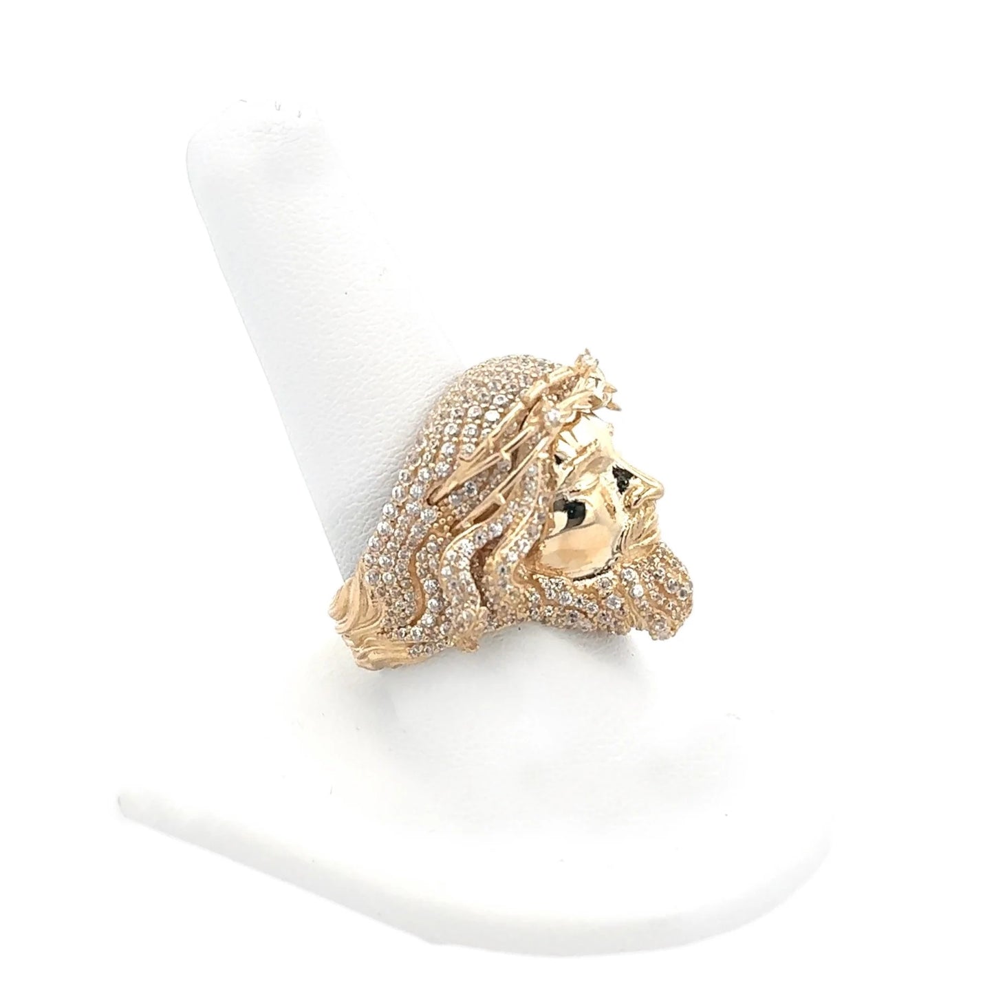New 14K CZ Jesus Face Ring