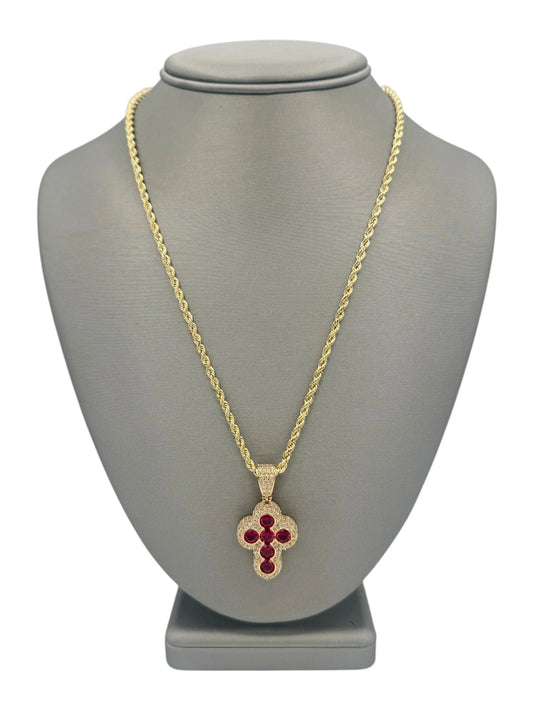 New 14K CZ Cross Pendant & Rope Chain