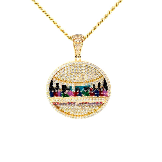 New 14K CZ Last Supper Pendant & Miami Cuban Chain