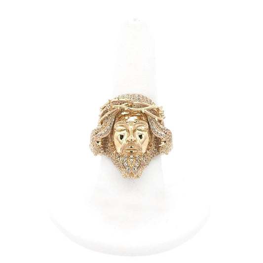 New 14K CZ Jesus Face Ring